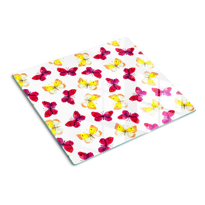 Tabla de cortar de cristal Motivo de mariposa en colores primaverales