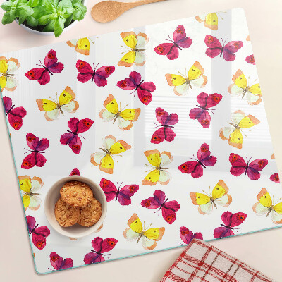 Tabla de cortar de cristal Motivo de mariposa en colores primaverales