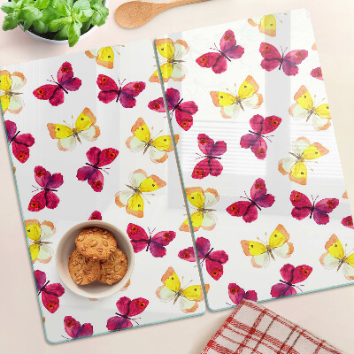 Tabla de cortar de cristal Motivo de mariposa en colores primaverales
