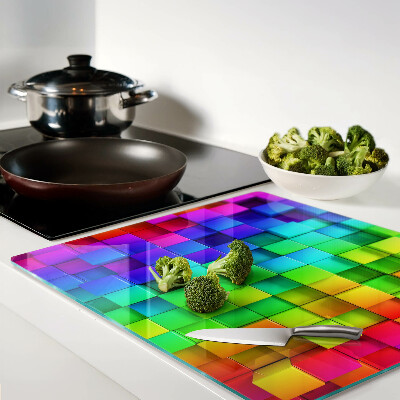 Tabla de cortar de cristal Cuadrados de arcoíris en un mosaico