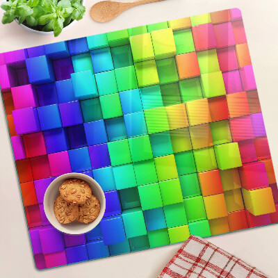 Tabla de cortar de cristal Cuadrados de arcoíris en un mosaico