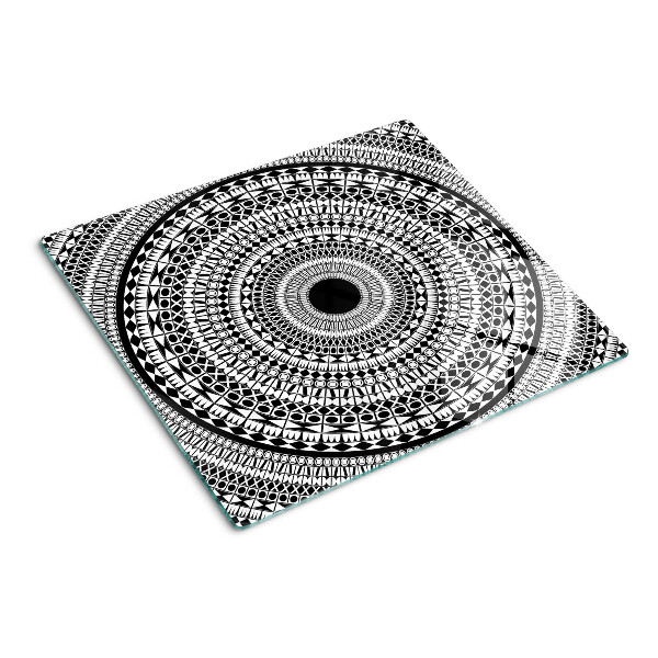 Tabla de cortar de cristal Mandala en tonos blanco y negro