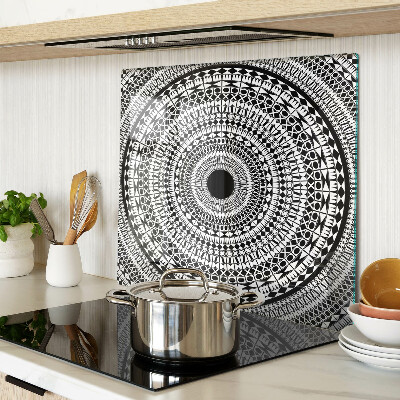 Tabla de cortar de cristal Mandala en tonos blanco y negro