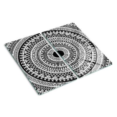 Tabla de cortar de cristal Mandala en tonos blanco y negro