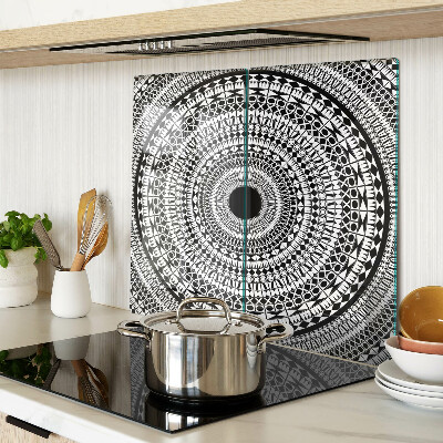 Tabla de cortar de cristal Mandala en tonos blanco y negro