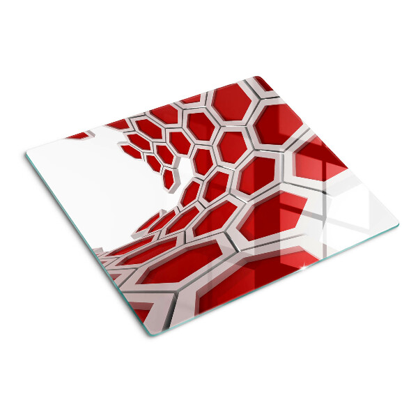 Tabla de cortar de cristal Motivo hexagonal en tonos rojos