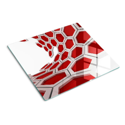 Tabla de cortar de cristal Motivo hexagonal en tonos rojos