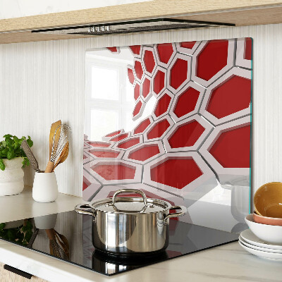 Tabla de cortar de cristal Motivo hexagonal en tonos rojos