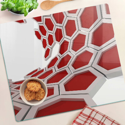 Tabla de cortar de cristal Motivo hexagonal en tonos rojos