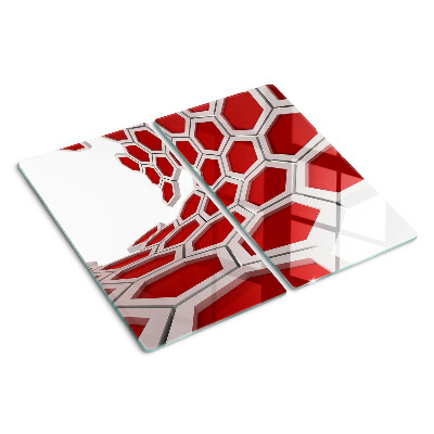 Tabla de cortar de cristal Motivo hexagonal en tonos rojos