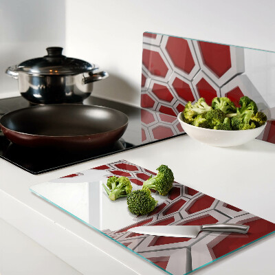 Tabla de cortar de cristal Motivo hexagonal en tonos rojos