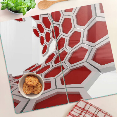 Tabla de cortar de cristal Motivo hexagonal en tonos rojos
