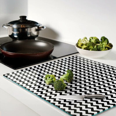 Tabla de cortar de cristal Zigzags en blanco y negro