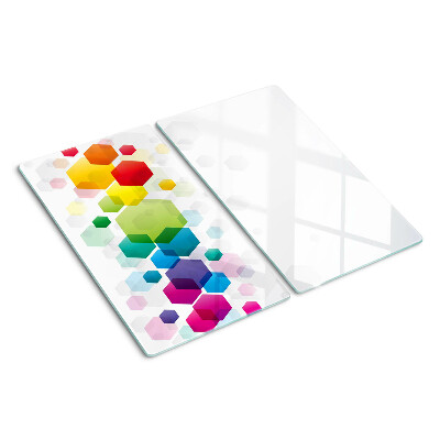 Tabla para cortar Hexágonos coloridos en el fondo.