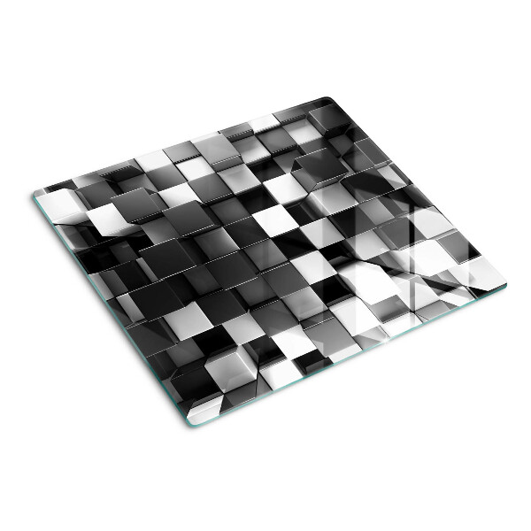 Tabla de cortar de cristal Motivo de tablero de ajedrez en tonos blanco y negro