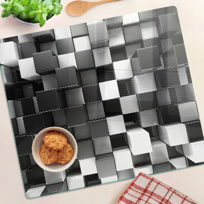 Tabla de cortar de cristal Motivo de tablero de ajedrez en tonos blanco y negro