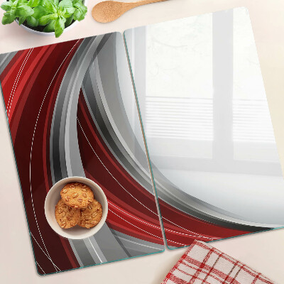Tabla de cortar de cristal Ondas abstractas en rojo y gris