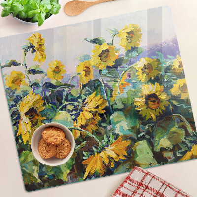 Tabla para cortar Girasoles en el jardín
