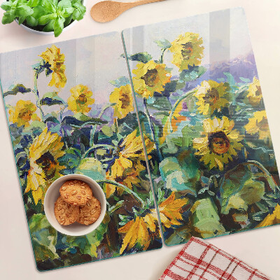 Tabla para cortar Girasoles en el jardín