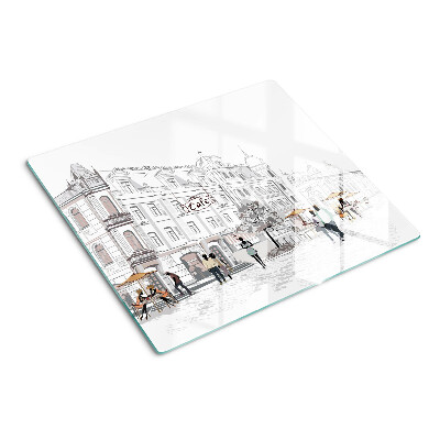 Tabla de cortar de cristal Paisaje de cafés en la ciudad