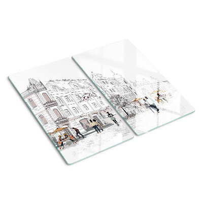 Tabla de cortar de cristal Paisaje de cafés en la ciudad