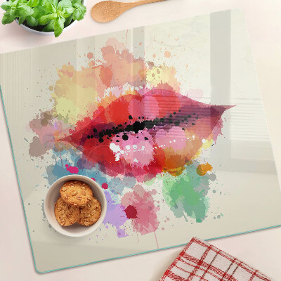 Tabla de cortar de cristal Labios en manchas de colores