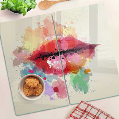 Tabla de cortar de cristal Labios en manchas de colores