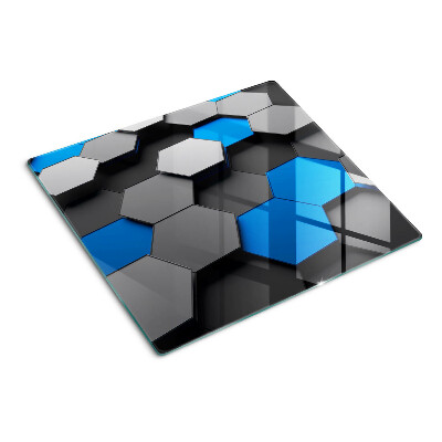 Tabla para cortar Patrones hexagonales en tonos azules y grises.