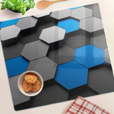 Tabla para cortar Patrones hexagonales en tonos azules y grises.