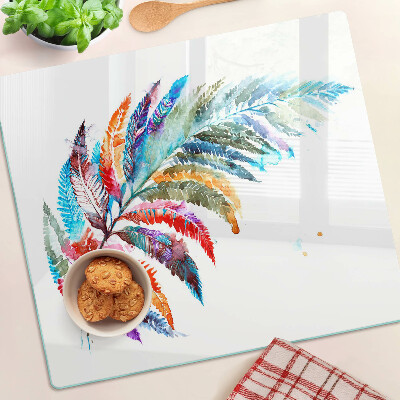 Tabla de cortar de cristal Hojas de helecho en colores del arco iris