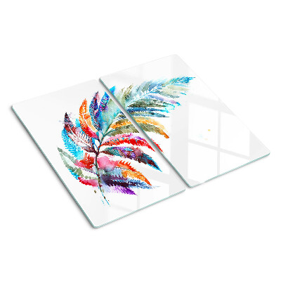 Tabla de cortar de cristal Hojas de helecho en colores del arco iris
