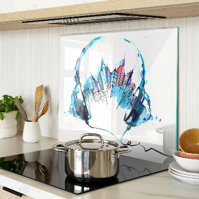 Tabla de cortar de cristal Auriculares con paisaje urbano