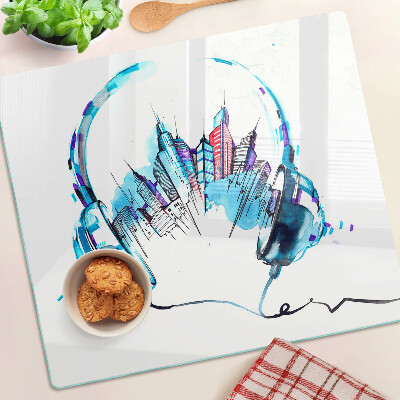 Tabla de cortar de cristal Auriculares con paisaje urbano