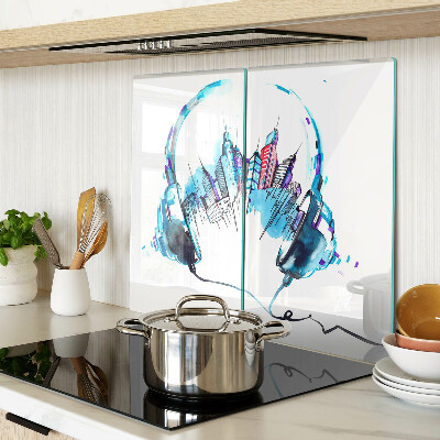 Tabla de cortar de cristal Auriculares con paisaje urbano