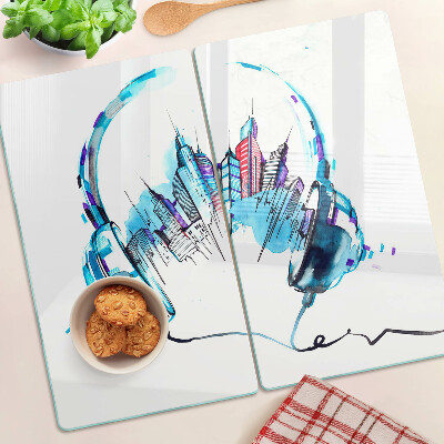 Tabla de cortar de cristal Auriculares con paisaje urbano
