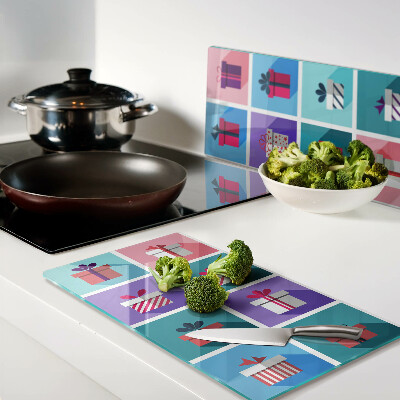 Tabla de cortar de cristal Motivos de regalo en diferentes colores.