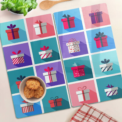 Tabla de cortar de cristal Motivos de regalo en diferentes colores.