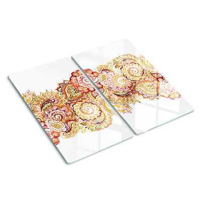 Tabla de cortar de cristal Patrón de cachemira en tonos rojos y dorados.