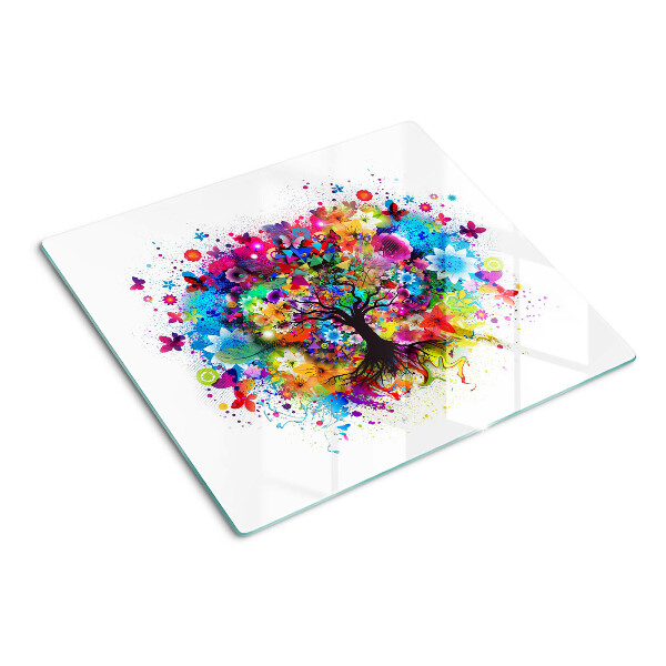 Tabla de cortar de cristal Árbol de la vida colorido