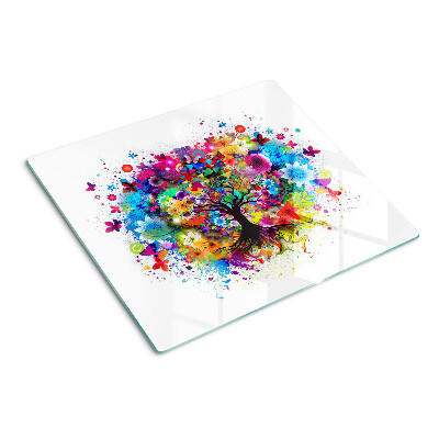Tabla de cortar de cristal Árbol de la vida colorido