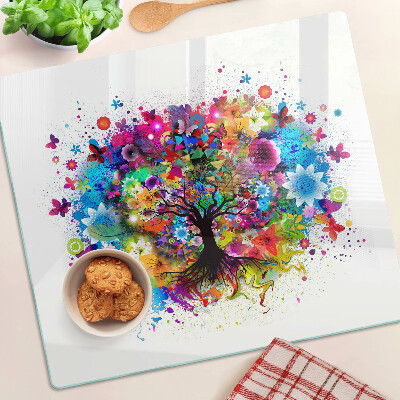 Tabla de cortar de cristal Árbol de la vida colorido