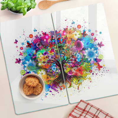 Tabla de cortar de cristal Árbol de la vida colorido