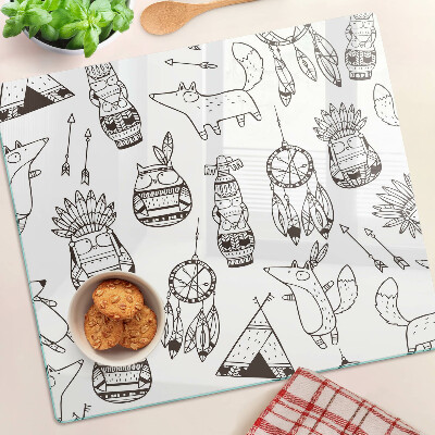 Tabla de cortar de cristal Motivo étnico con animales