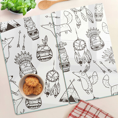 Tabla de cortar de cristal Motivo étnico con animales