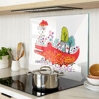 Tabla de cortar de cristal Cocodrilo en un entorno colorido
