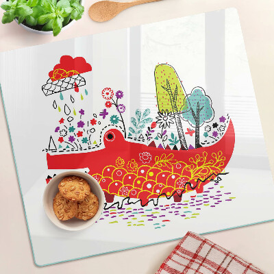 Tabla de cortar de cristal Cocodrilo en un entorno colorido