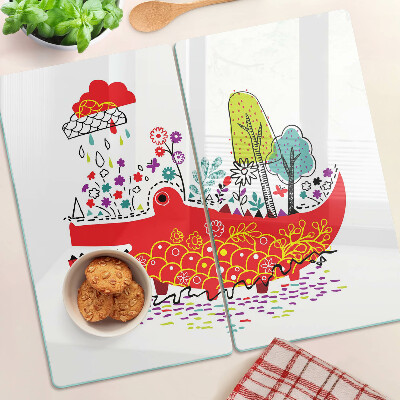 Tabla de cortar de cristal Cocodrilo en un entorno colorido