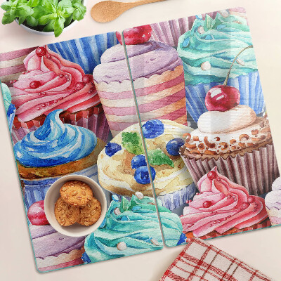 Tabla de cortar de cristal Cupcakes y pasteles coloridos