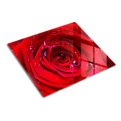 Tabla para cortar Rosa roja con gotas de agua