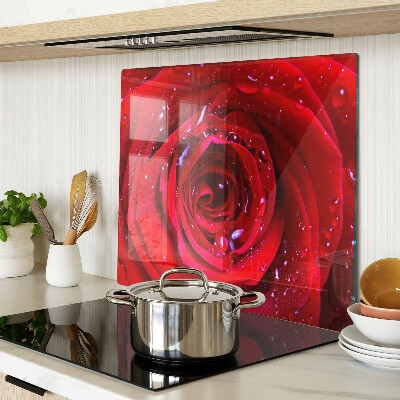 Tabla para cortar Rosa roja con gotas de agua